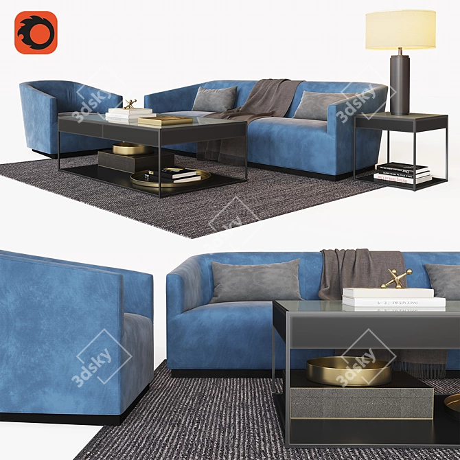 Vintage Italian Shelter Arm Sofa 3D model image 1