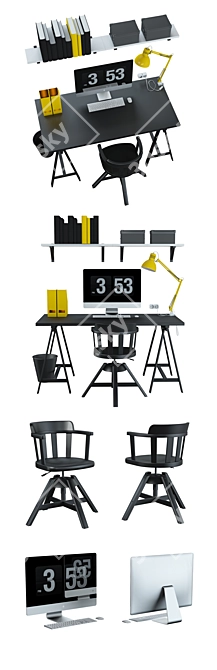 IKEA Work Zone Set with Desk, Lamp, and Chair 3D model image 2