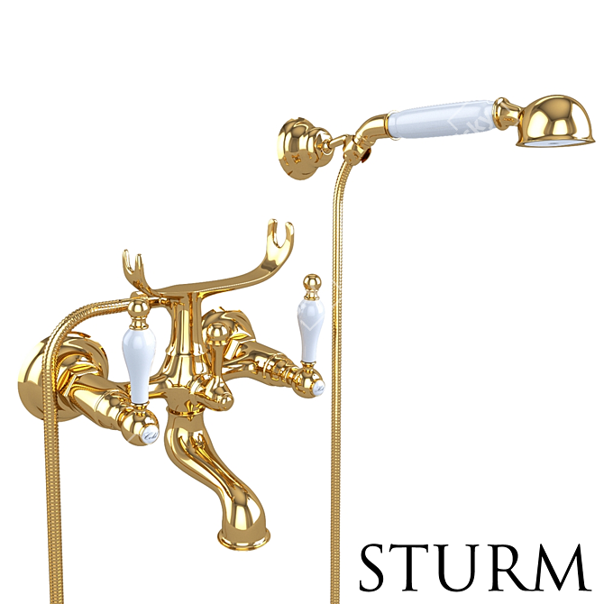 Luxury Gold Double Lever Bath Faucet 3D model image 1