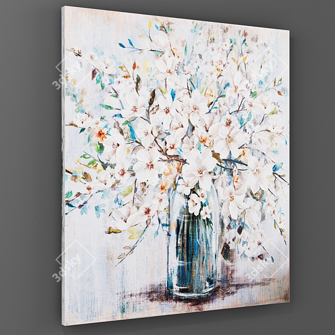 Soft Floral Canvas Art: White & Blue 3D model image 1