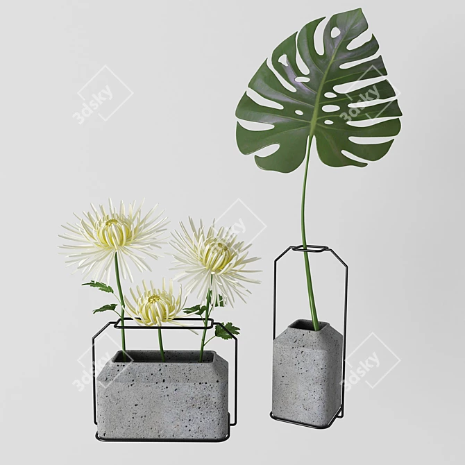 Chic Cement Flower Vases 3D model image 1