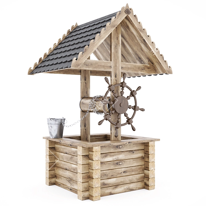 Coastal Style Wooden Wishing Well 3D model image 1