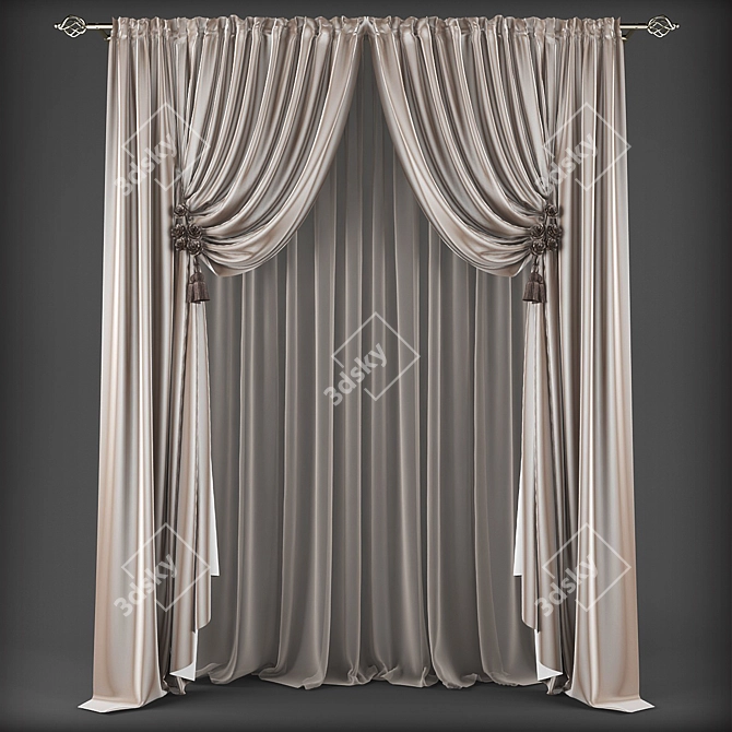 Elegant Classic Style Curtains 3D model image 1
