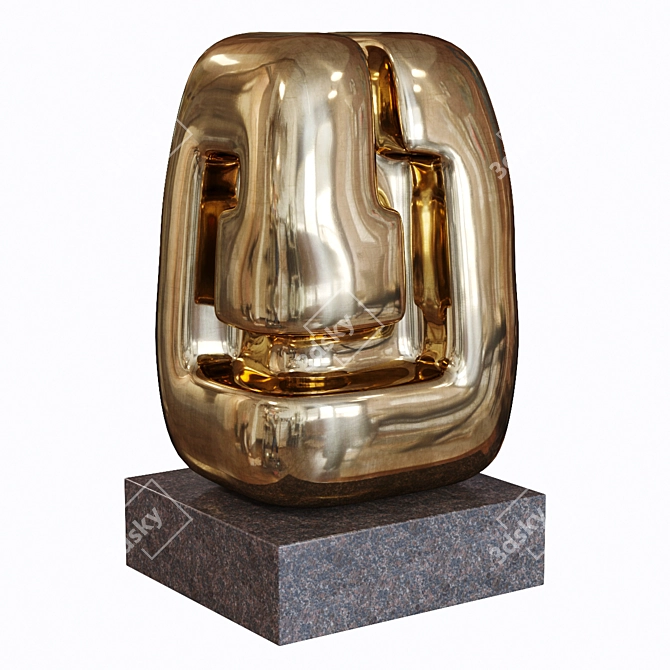 Golden Cast Bronze Abstract Sculpture 3D model image 1