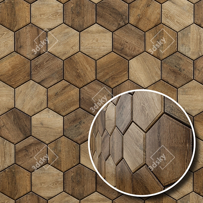 Title: Eco Hex Wooden Wall Tiles 3D model image 1