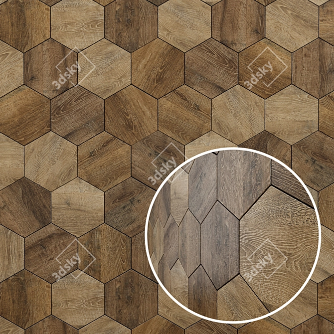 Eco-Friendly Wooden Hexagonal Tiles 3D model image 1