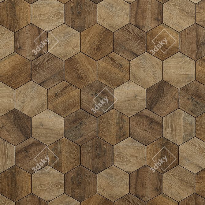 Eco-Friendly Wooden Hexagonal Tiles 3D model image 2