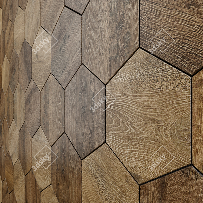 Eco-Friendly Wooden Hexagonal Tiles 3D model image 3
