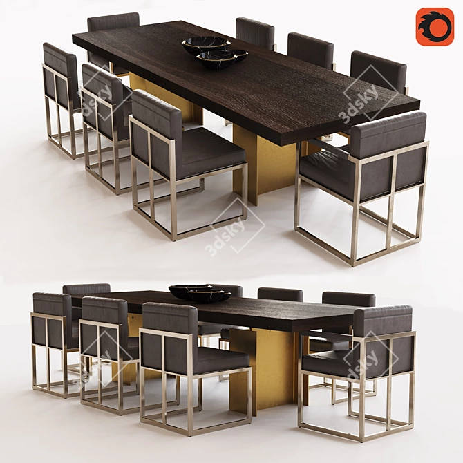 Rustic Beam Dining Table 3D model image 1