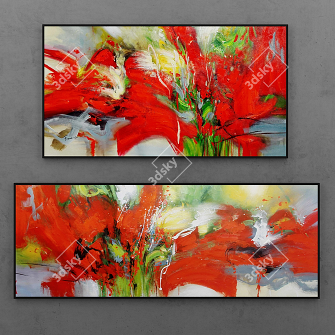 Modern Abstract Floral Paintings | Set of 16 3D model image 1