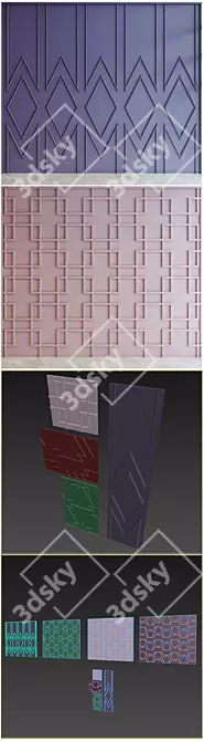 Contemporary 3D Panels - Customizable, Set of 4 3D model image 3