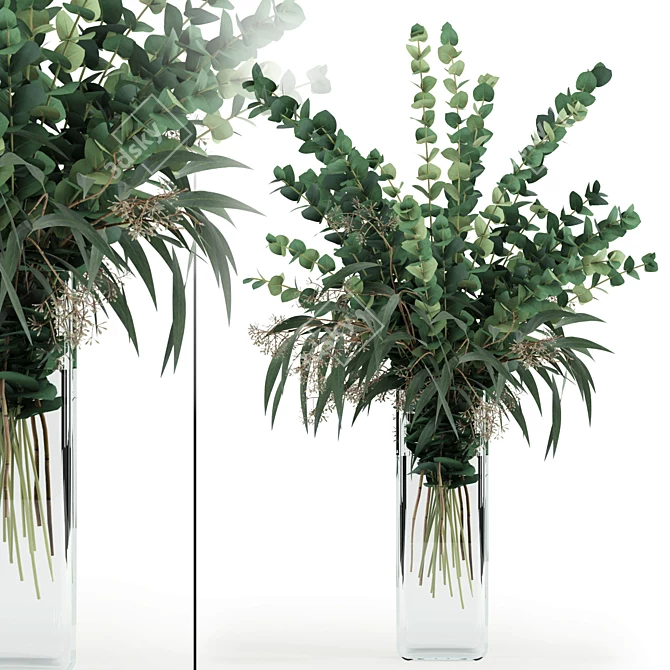 Eucalyptus Tall Vase: Realistic Flowers & Vase 3D model image 1