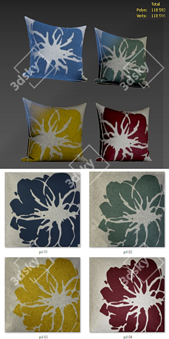 Elegant Lily Decorative Pillows Set 3D model image 2