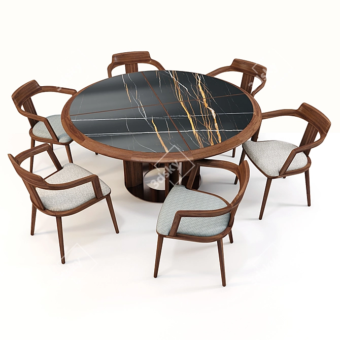 Elegant Walnut Dining Set 3D model image 1