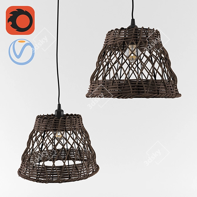 Boho Rattan Cone Pendant 3D model image 1
