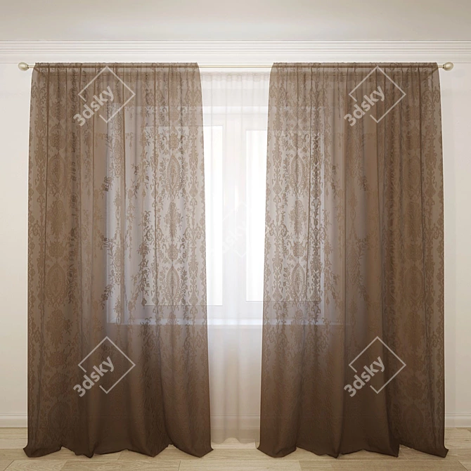 Elegant Floor-Length Sheer Curtain 3D model image 1