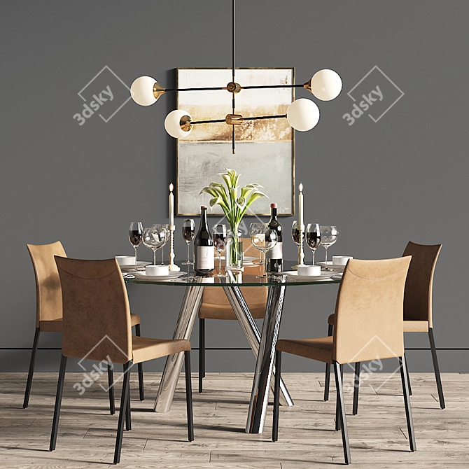 Elegant Anna Chair & Ray Dinning Table Set 3D model image 2