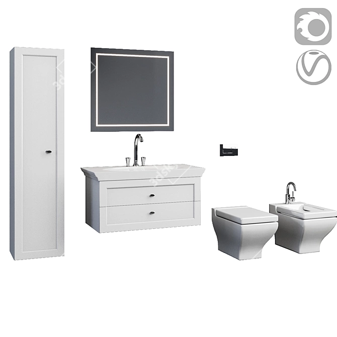 Stylish LA BELLE Set: Bidet, Toilet, Cabinet - Villeroy and Boch 3D model image 1