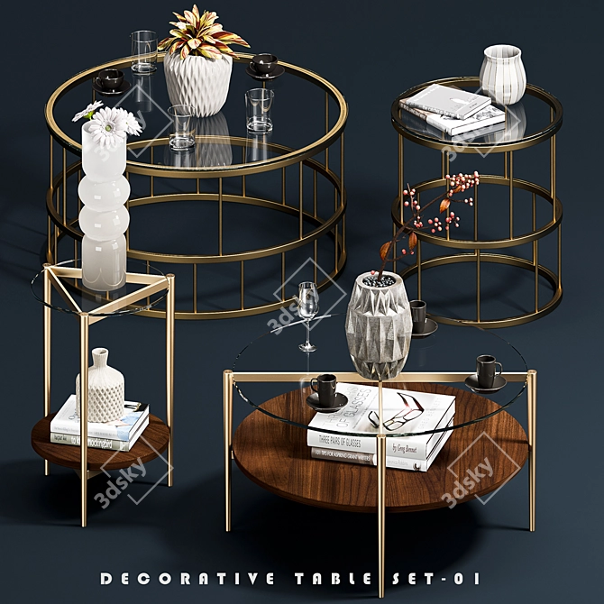 Elegant Coffee Table Set 3D model image 1