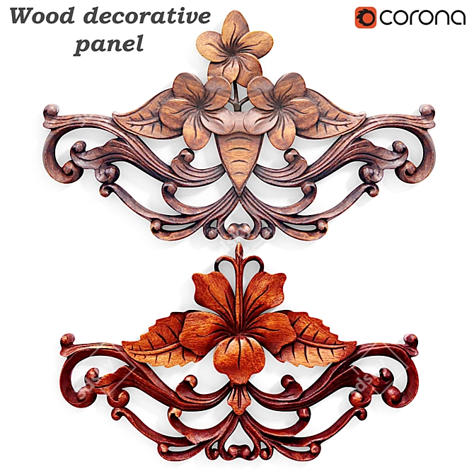 Hand Carved Wood Decor Panels 3D model image 1