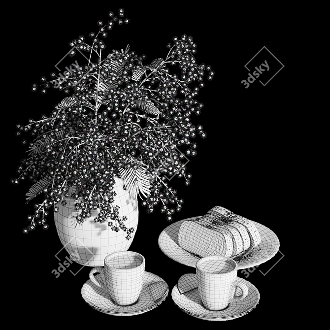 Gourmet Breakfast Set with Poppy Seed Bun & Coffee 3D model image 3