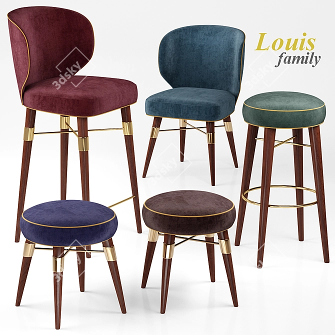 Elegant Louis Family Seating 3D model image 1