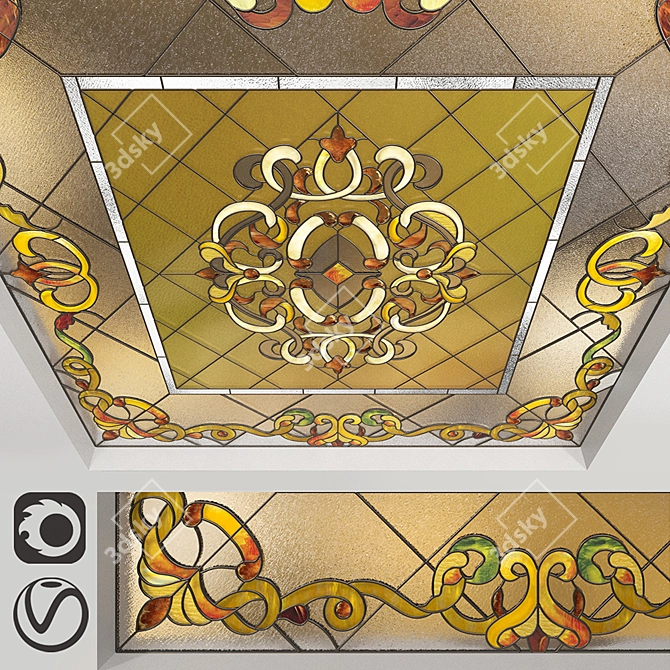 Geometric Stained Glass Ceiling 3D model image 2