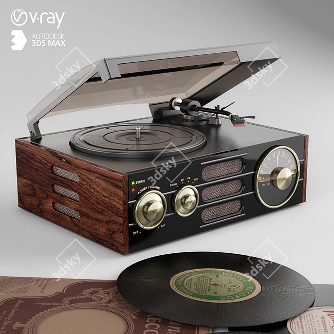 Vintage Wooden Gramophone 3D model image 1