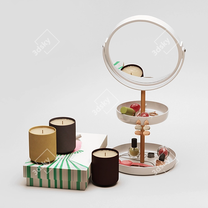 Yamazaki Decorative Set: Tosca Accessory Trays & Mirror, Sekki Scented Soy Candles (Set of 3D model image 2