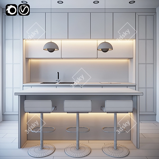 Modern Kitchen Set 3D model image 3