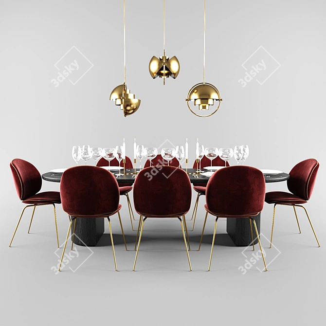 Elegant Gubi Beetle Dining Set 3D model image 1