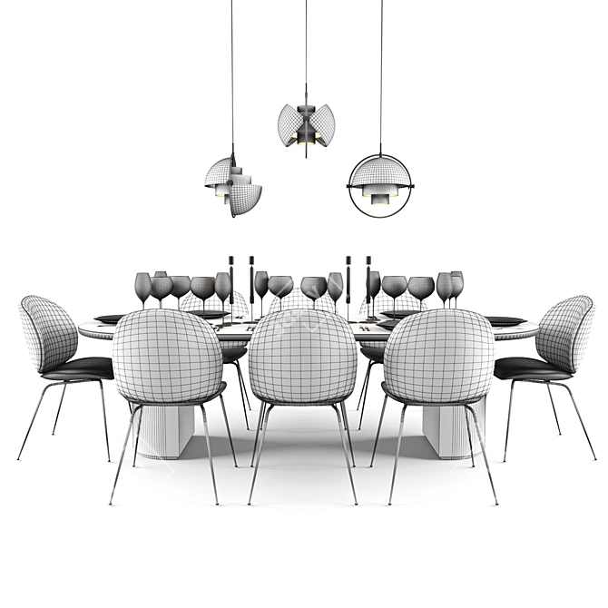 Elegant Gubi Beetle Dining Set 3D model image 2