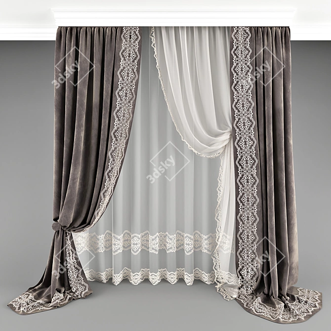 Graceful Lace Curtain 3D model image 1