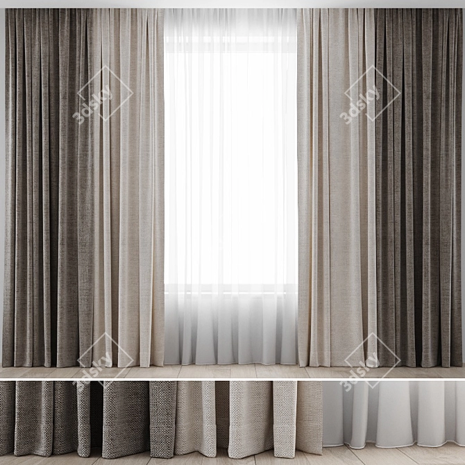 Elegant Lace Curtains Set 3D model image 1