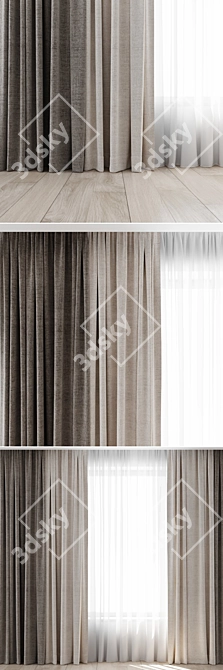 Elegant Lace Curtains Set 3D model image 2