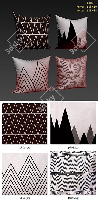 Bluettek Modern Decorative Pillow Set 3D model image 2