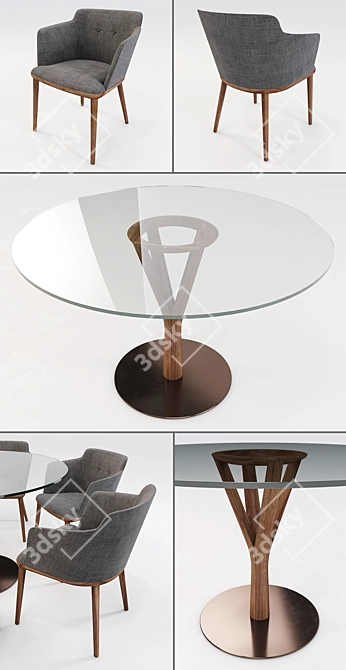 Modern Elegance: Porada ArmChair Celine & Timber Table 3D model image 2