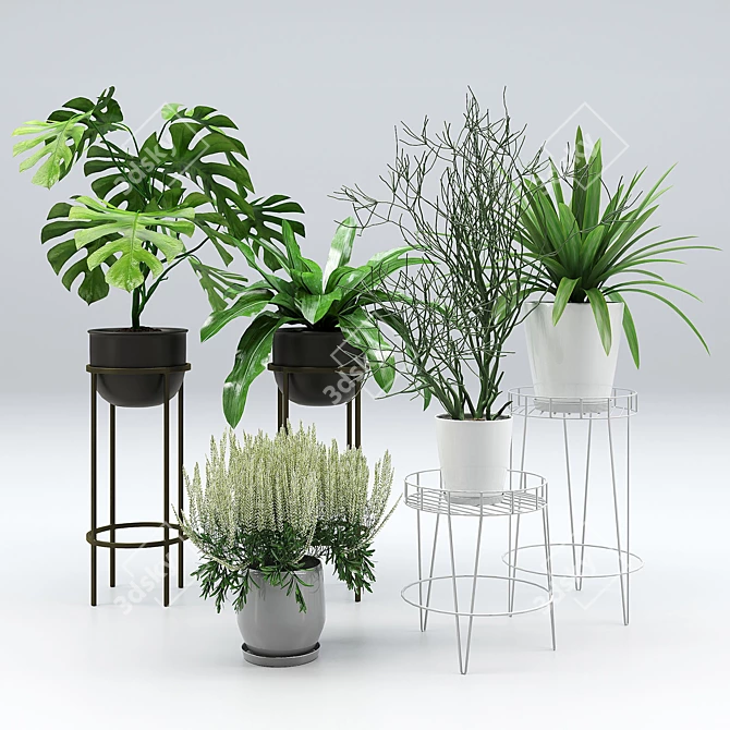 Elegant White Metal Plant Stand 3D model image 1