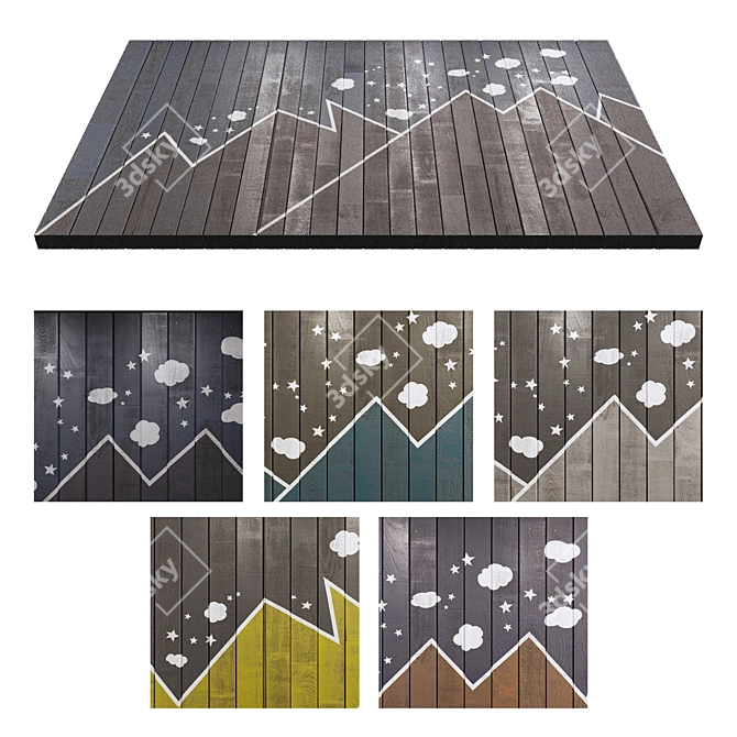 Child Room Wooden Wall Panel 3D model image 2