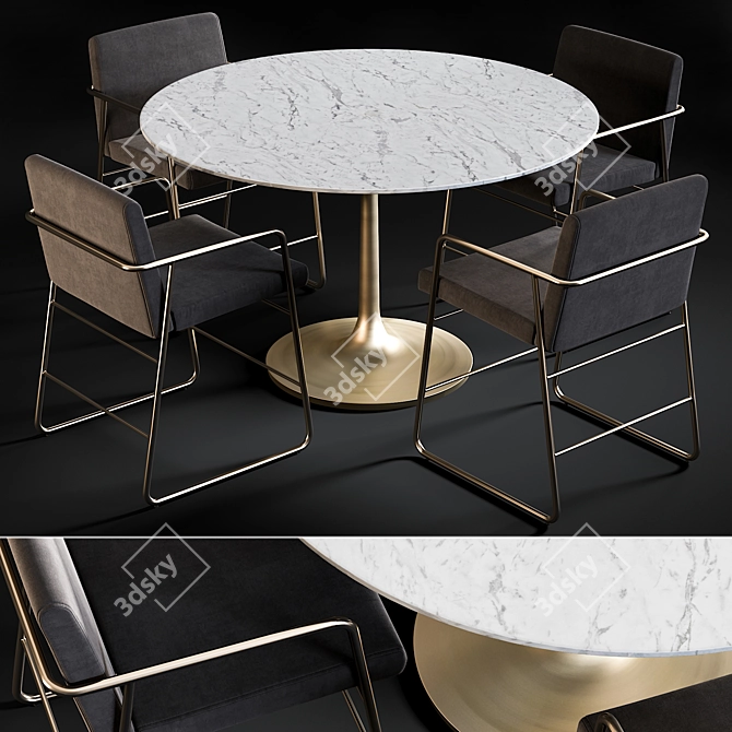 Modern Dining Set: Nero Table & Rouka Chairs 3D model image 1