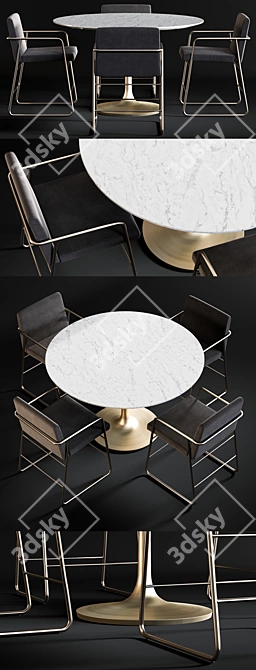 Modern Dining Set: Nero Table & Rouka Chairs 3D model image 2