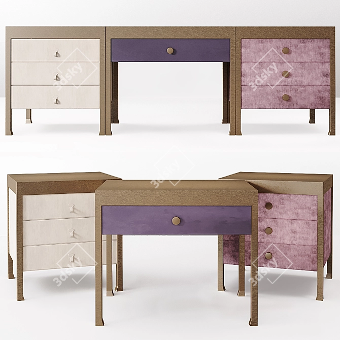 Elegant Gong Bedside Tables 3D model image 1