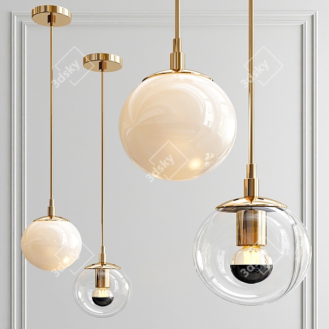 Elegant Modo Brass Glass Chandelier 3D model image 1