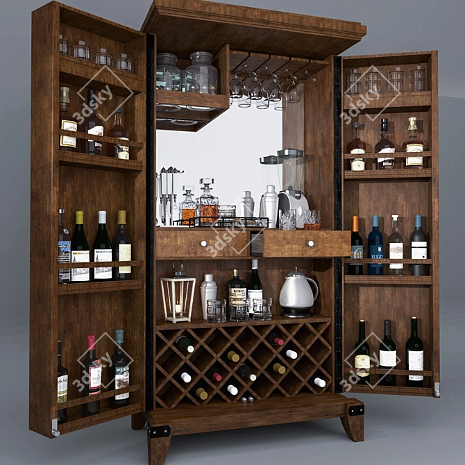 Rustic Hardwood Wine Cabinet 3D model image 1