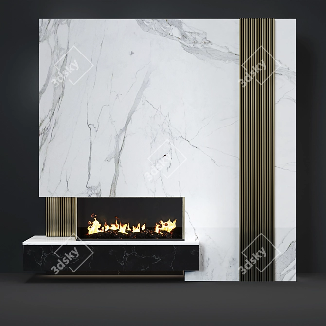 Sleek Marble Modern Fireplace 3D model image 1