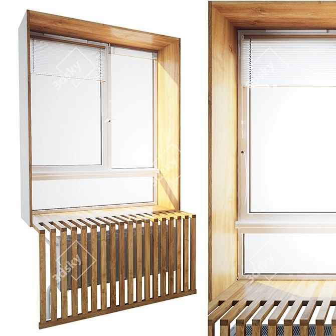 Wooden Slope Window: Stylish and Functional 3D model image 1