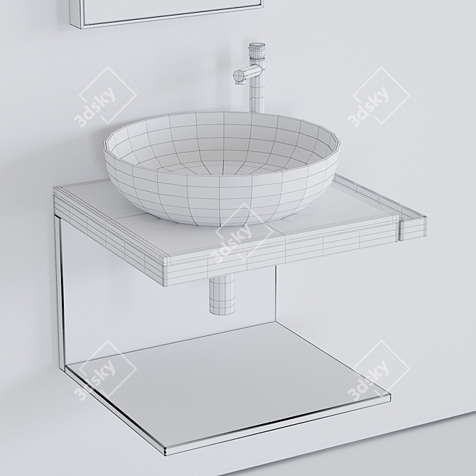 Multiplo Wood Wall Vanity with Shui Washbasin & Arcadia Mirror Set 3D model image 3