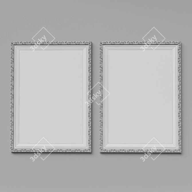 Golden Framed Watercolor Paintings Set 3D model image 3