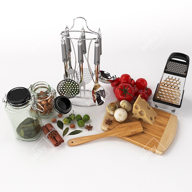 Taller Kitchen Set: Utensils, Grater, Board 3D model image 2