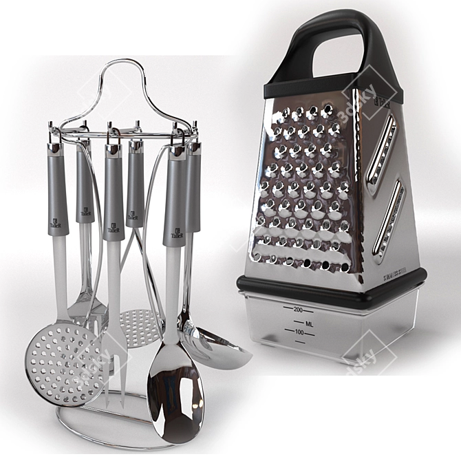 Taller Kitchen Set: Utensils, Grater, Board 3D model image 3